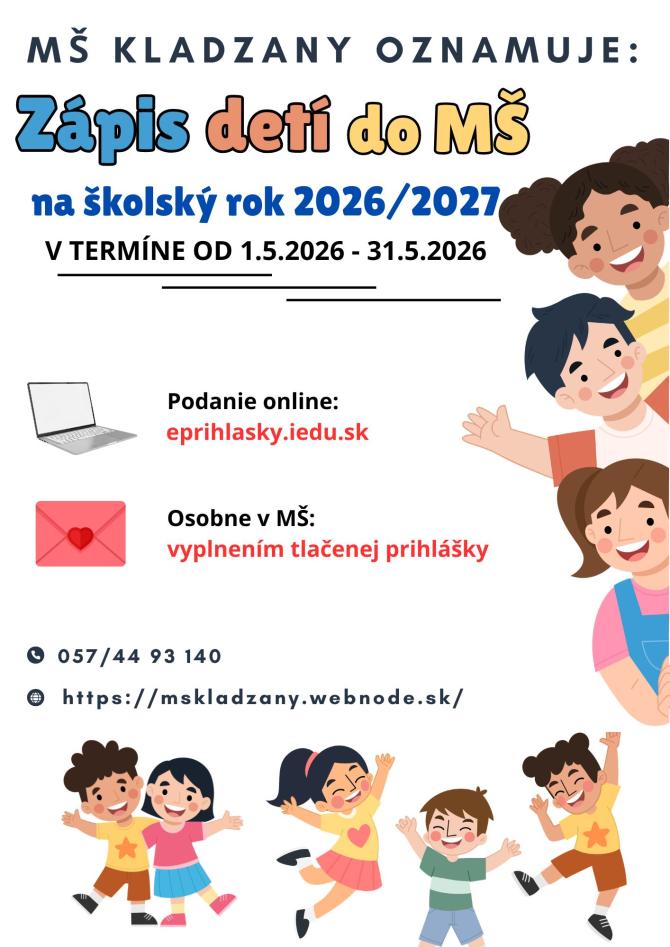 Zápis detí do&nbsp;MŠ Kladzany na&nbsp;školský rok 2026/2027
